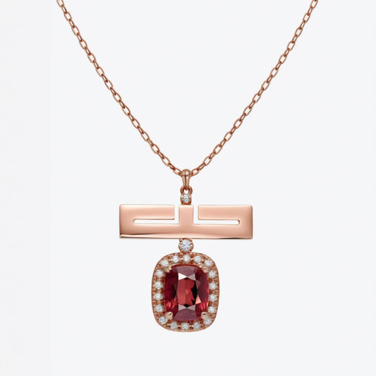 Love Garnet Necklace – 18K Gold with Diamond Halo