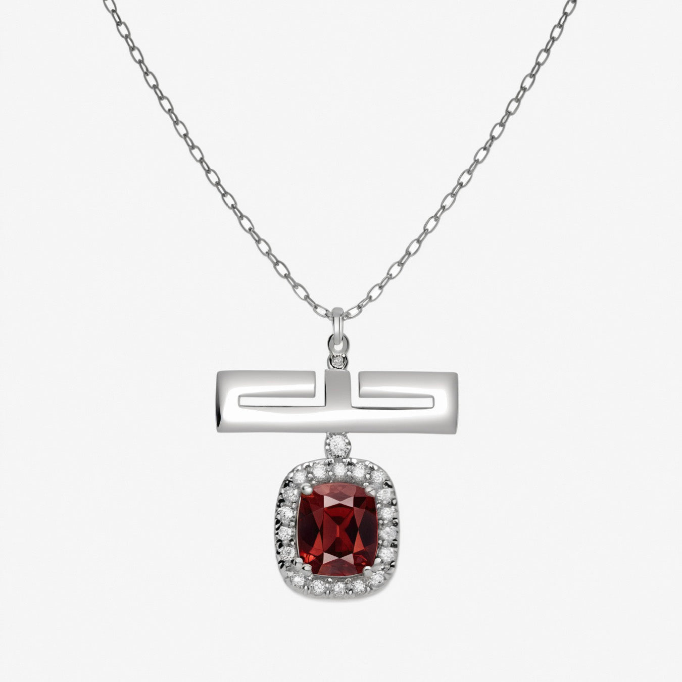 Love Garnet Necklace – 18K Gold with Diamond Halo