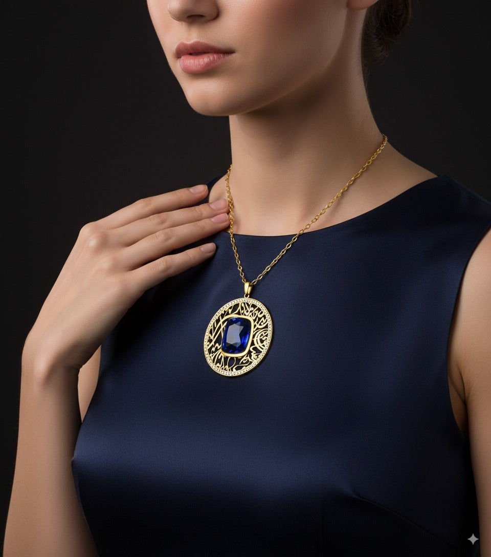 The Blue – Luxury Gold Necklace with Sapphire & Diamond Halo