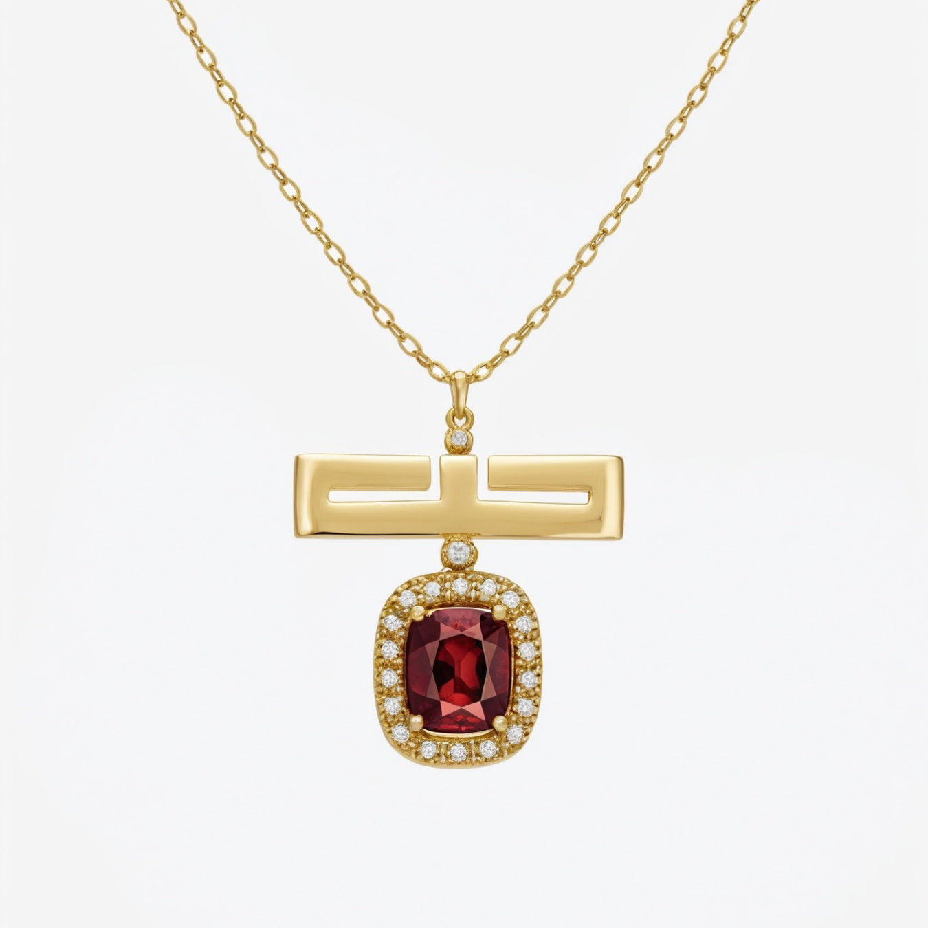 Love Garnet Necklace – 18K Gold with Diamond Halo