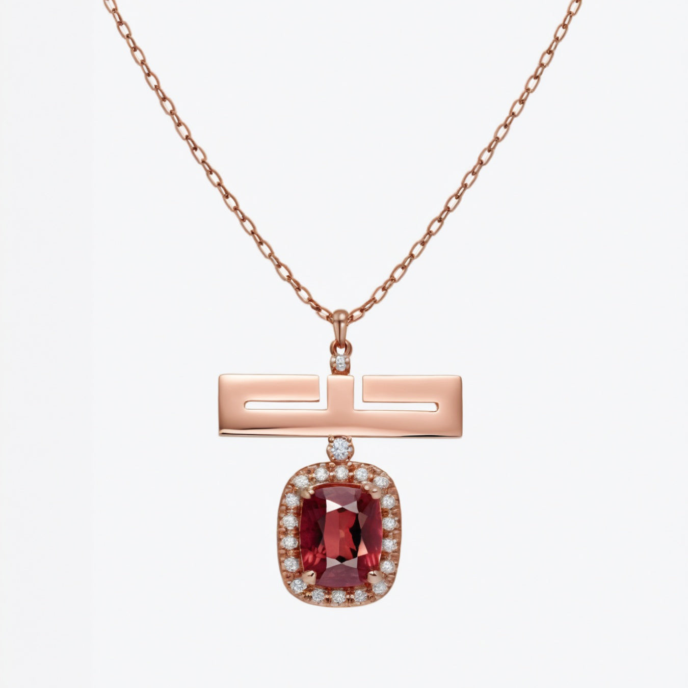 Love Garnet Necklace – 18K Gold with Diamond Halo