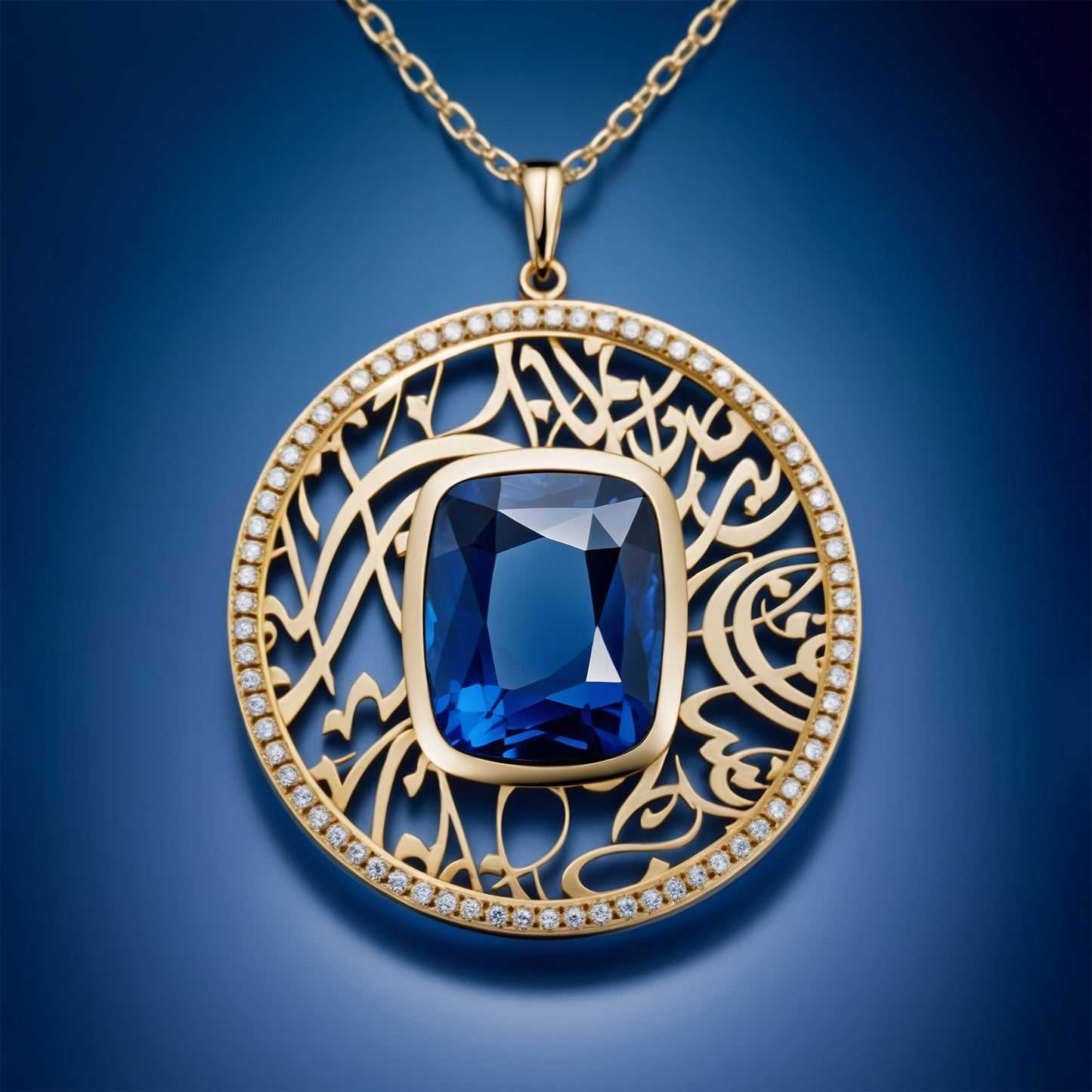 The Blue – Luxury Gold Necklace with Sapphire & Diamond Halo